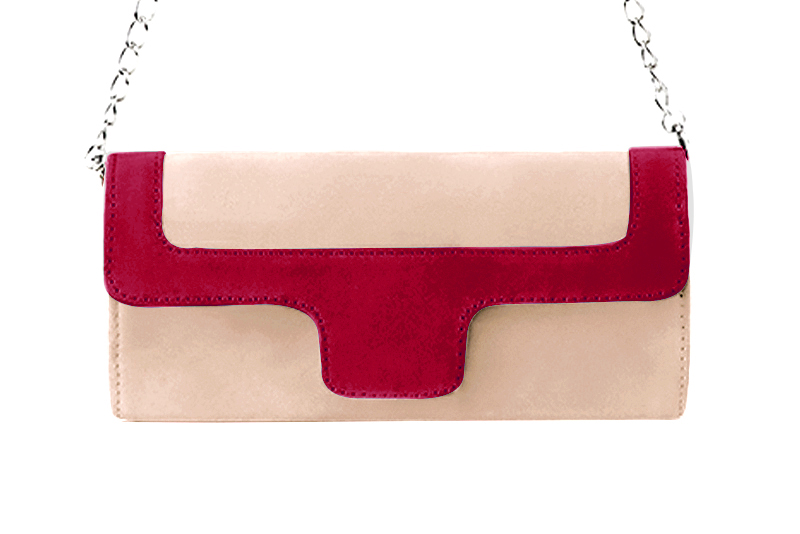 Dress clutch for wedding and parties in powder pink and cardinal red leather - Profile view